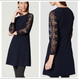 NWT LOFT Navy Lace Sleeve A-line Dress